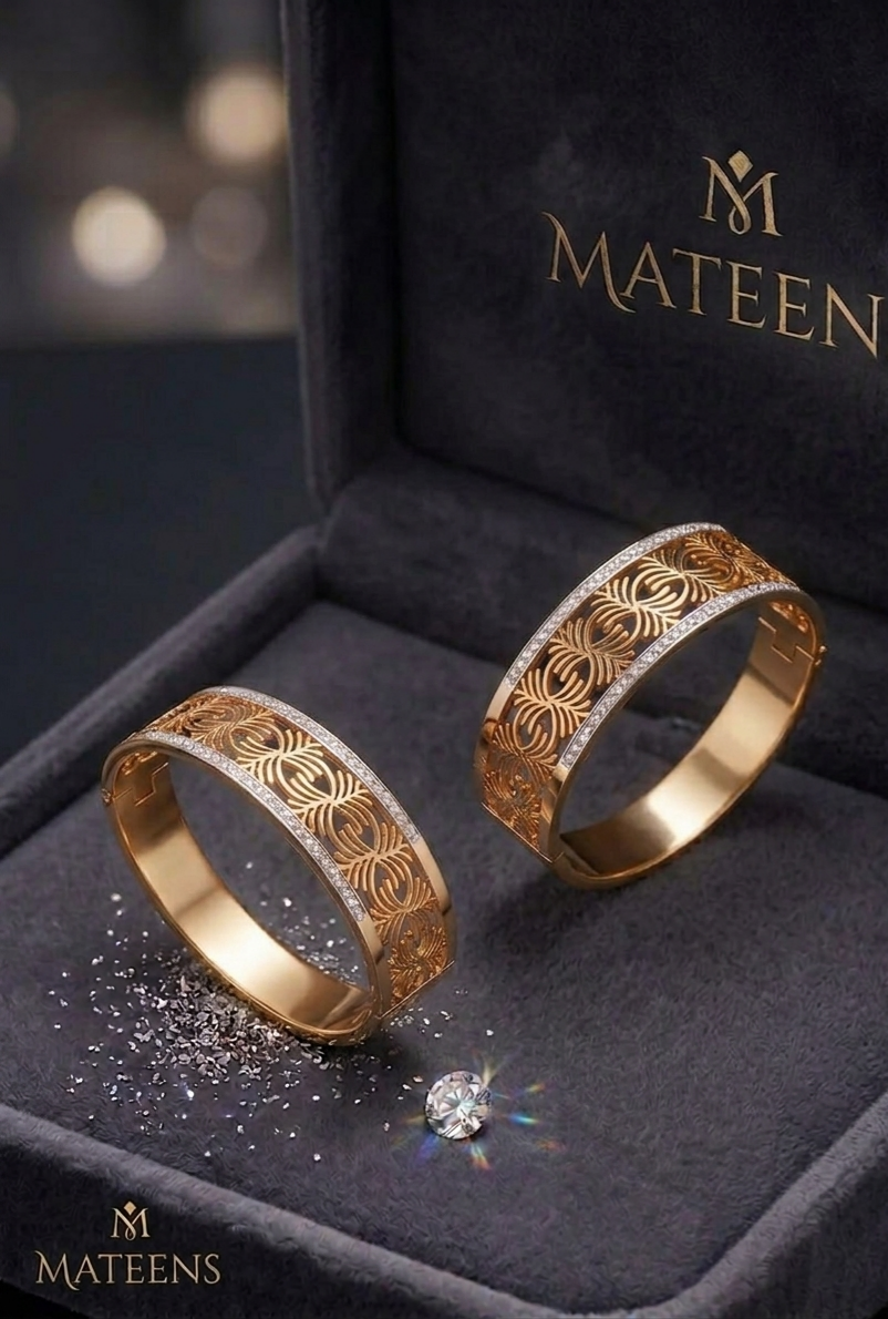 Elegant Stainless Steel & Gold Plated Diamond-Studded Bracelet for Women
